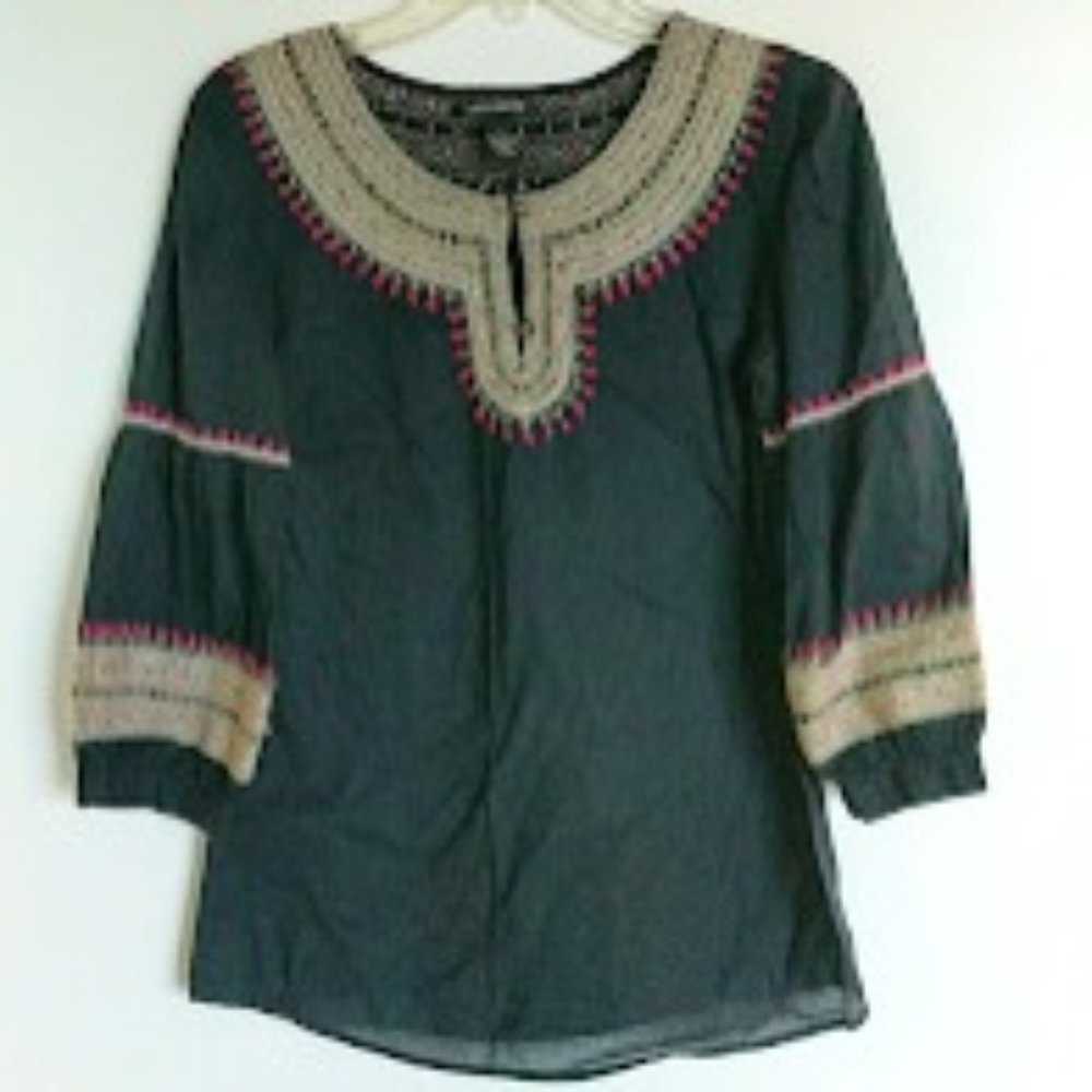 Lucky Brand blue embroidered shirt/blouse